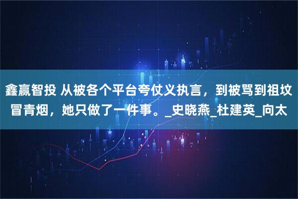 鑫赢智投 从被各个平台夸仗义执言,到被骂到祖坟冒青烟,她只做了一件事。_史晓燕_杜建英_向太